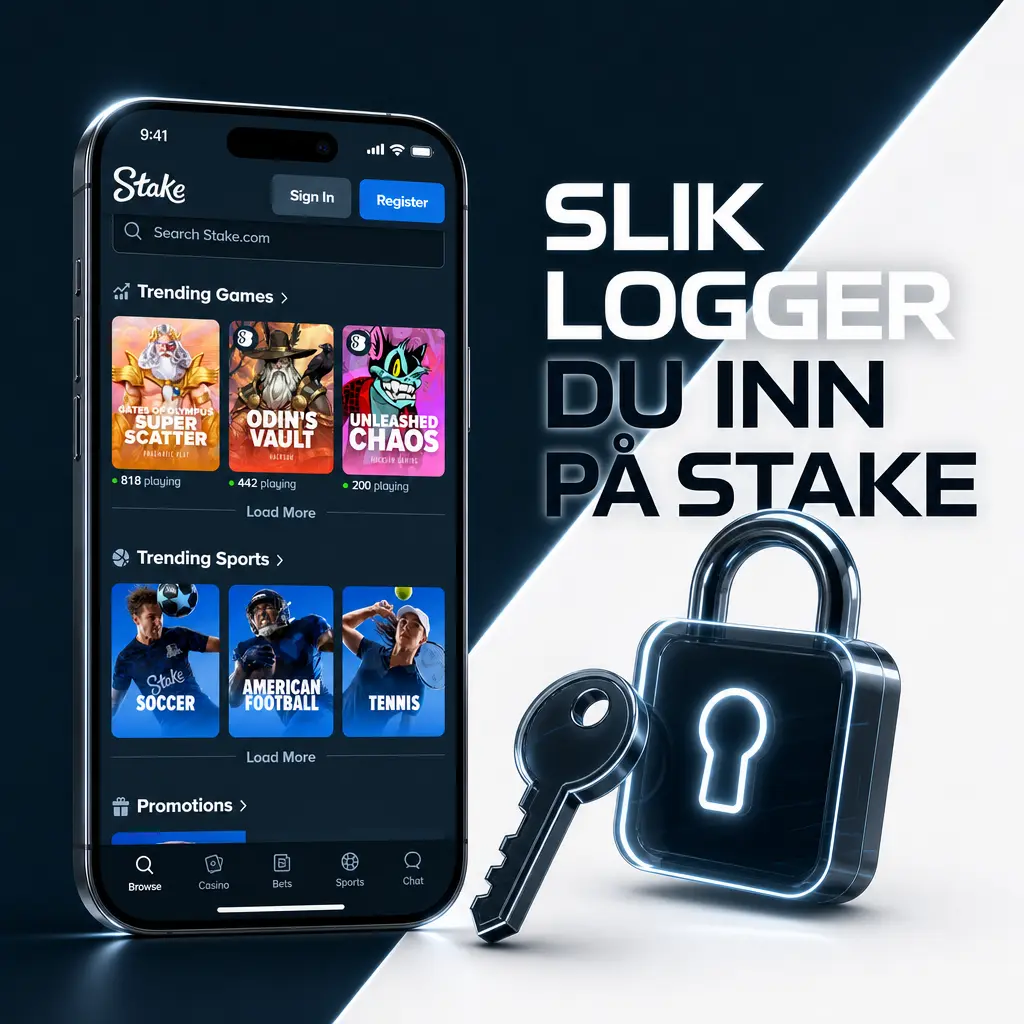 Skjermbilde som viser hvordan du logger inn på Stake med e-post, mobilnummer eller ett-klikks pålogging