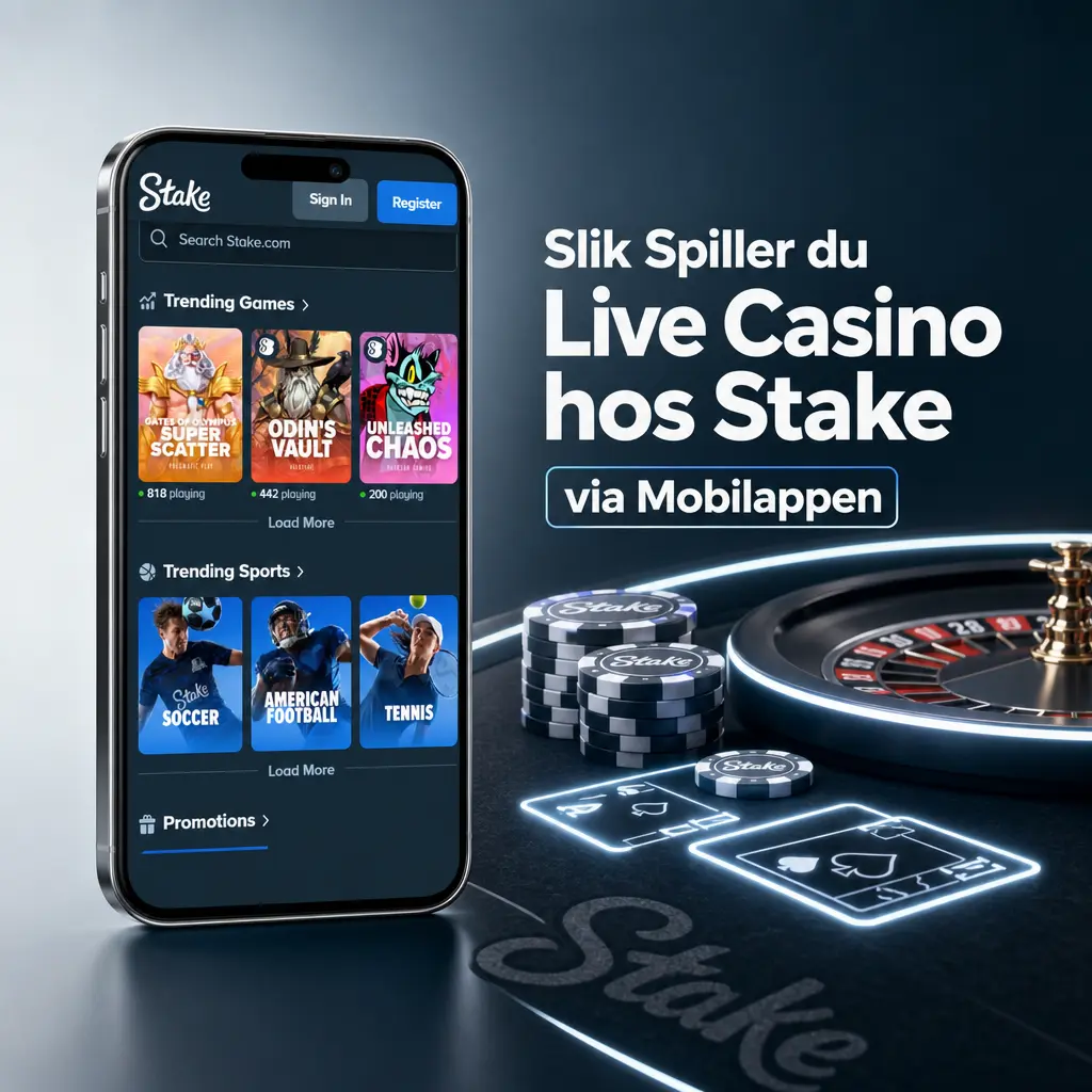 Slik spiller du live casino hos Stake via mobilappen – last ned appen og velg bord for direktesendt spill.
