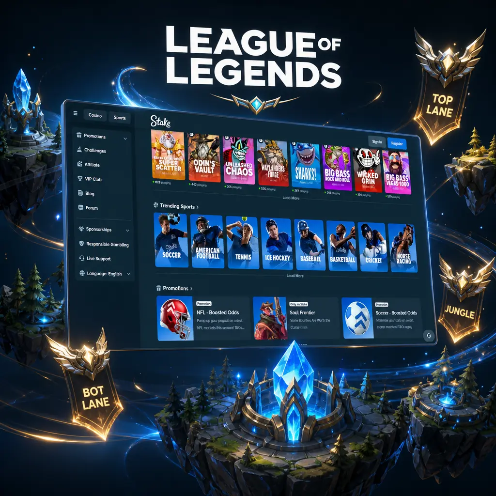 League of Legends-esport: lag kjemper om nexus, med spillemuligheter på kampvinner, kart og live-odds i turneringer som Worlds og LCK.