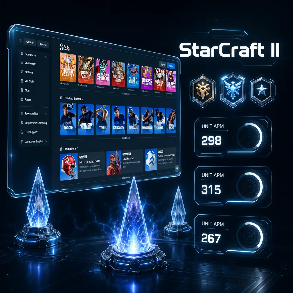 StarCraft II-esport: strategikamp mellom to spillere i sanntid, med odds på kampvinner og turneringer som IEM Katowice.