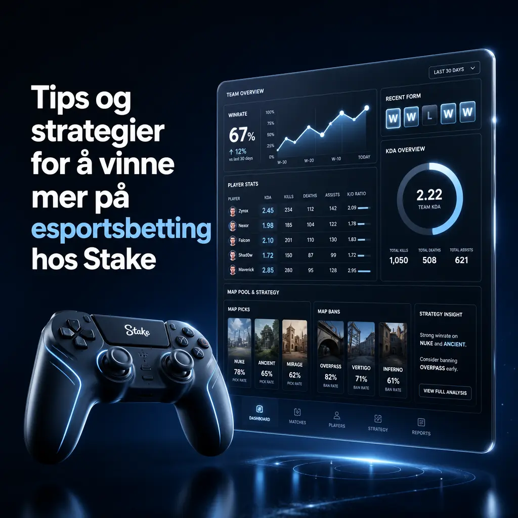 Tips og strategier for smartere esportsbetting hos Stake, med fokus på budsjett, lagform og oddsanalyse.