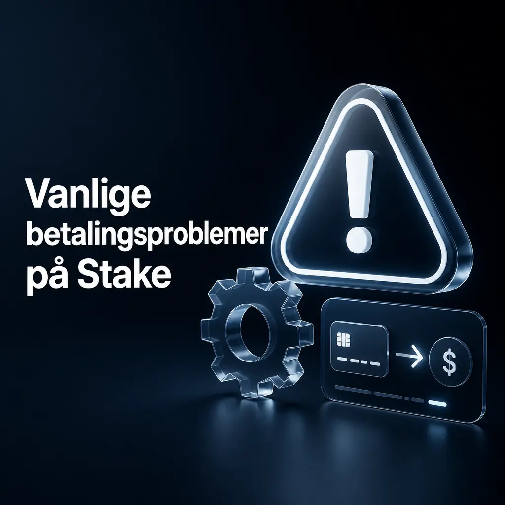 Illustrasjon av vanlige betalingsproblemer på Stake, som forsinket kryptobekreftelse og avvist kortbetaling.